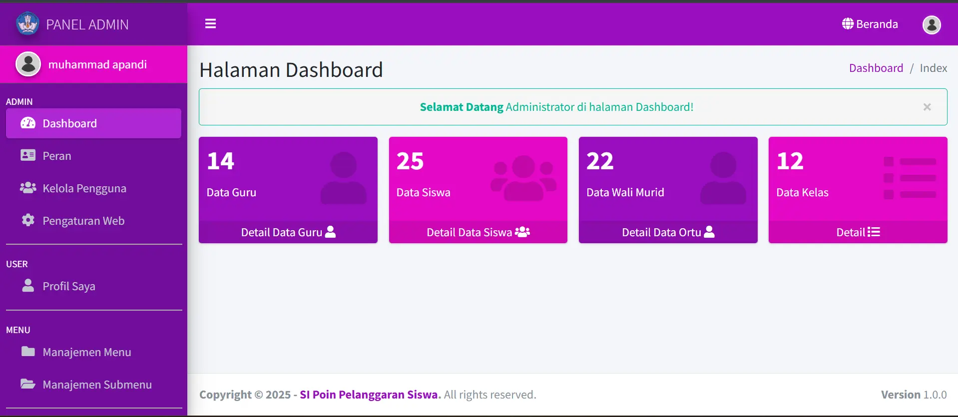 Source Code Sistem Informasi Manajemen Poin Pelanggaran Siswa (CI3) 4 Dashboard Admin SI-Poin Pelanggaran